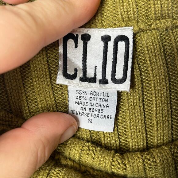 VTG Clio Ribbed Green Mockneck Colorblock Stripe Sweater 90s sz S Phoebe Buffay - Picture 3 of 6